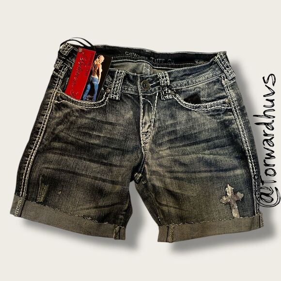 Cowgirl Tuff Crosses Shimmer Shorts Size 27 - Picture 2 of 9